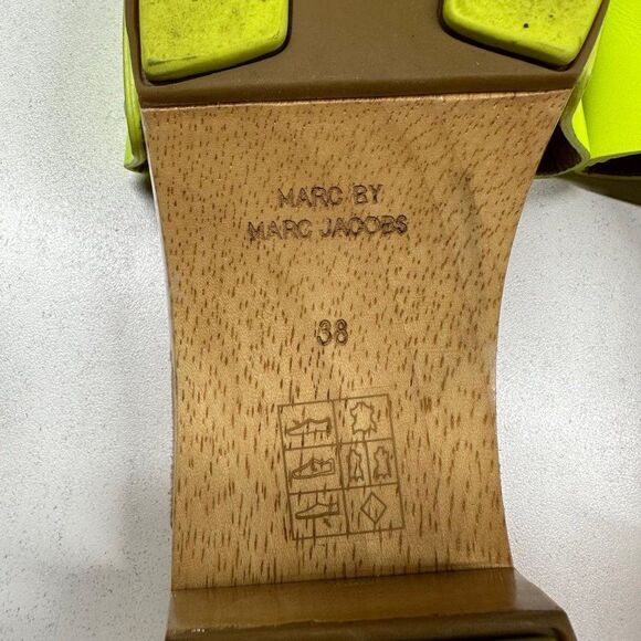 Marc by Marc Jacobs Neon Yellow Wooden Slide Sandals Womens Size 38 - Picture 10 of 12